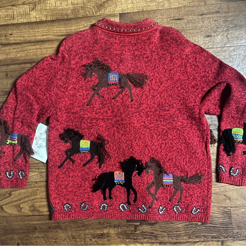 Designs Options By Gordon ~ X-Large ~ Red/Brown ~ Western/ Horse ~ Sweater ~ New - Picture 9 of 16